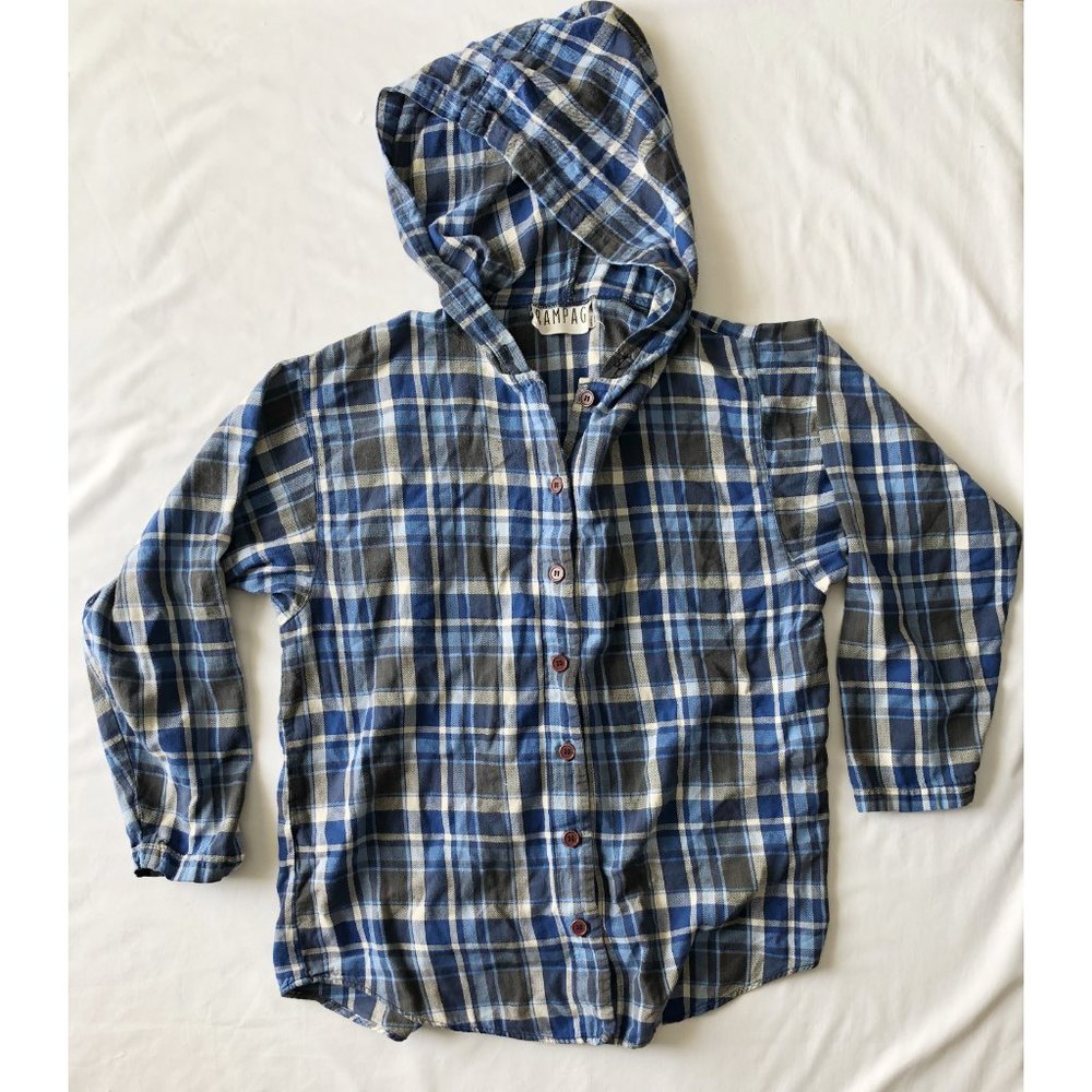 Flannel Long Sleeve Button-Down Hooded Shirt